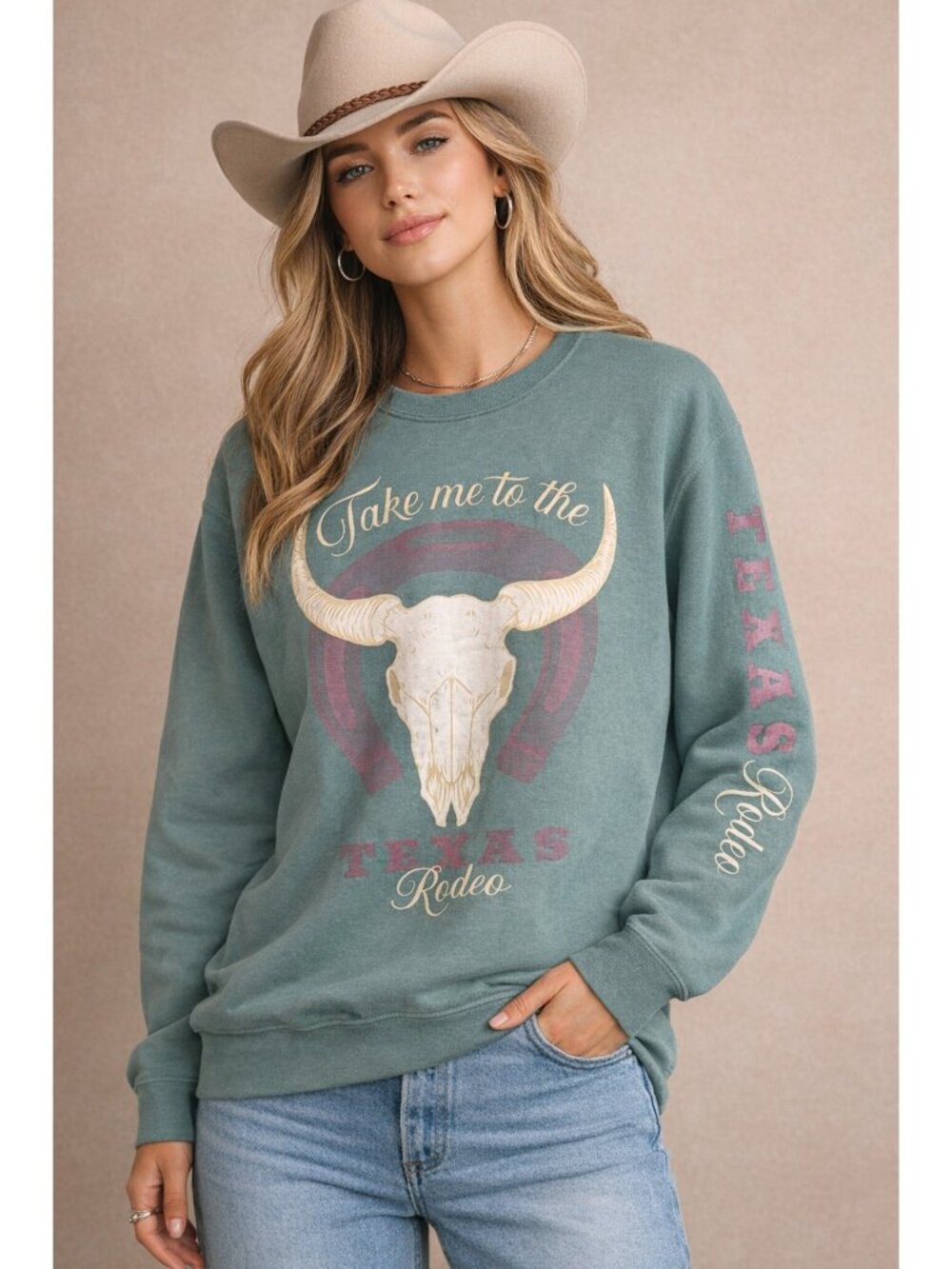 Love For Humanity Texas Rodeo Western Bull Skull Graphic Fleece Sweatshirt L